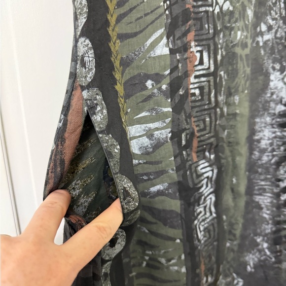 100% Linen TG.U Midi Dress Made in Italy Cap Sleeves Animal Print Small Safari - Picture 4 of 8